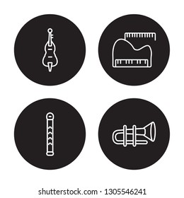 4 linear vector icon set : Percussion, melody, treble clef, music isolated on black background, Percussion, melody, treble clef, music outline icons