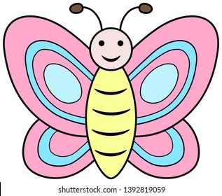 Cute Pink Butterfly Clipart Cartoon Icon Stock Vector (Royalty Free ...