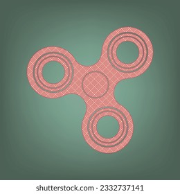 Signo del tirador del fidget. Icono de albaricoque con motivos gráficos de parqué rojo ladrillo en un fondo de Ebony. Feldgrau. Verde. Ilustración.