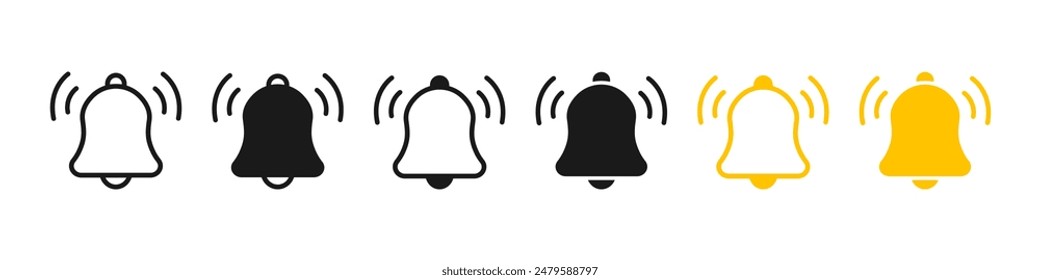 Notification bell icon set. Incoming inbox message. Ringing bells. Vector.