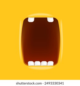 Vector Caricatura boca abierta amplia aislada sobre fondo naranja. Divertido y lindo Monstruo de Halloween boca abierta con grandes dientes blancos y lengua rosa