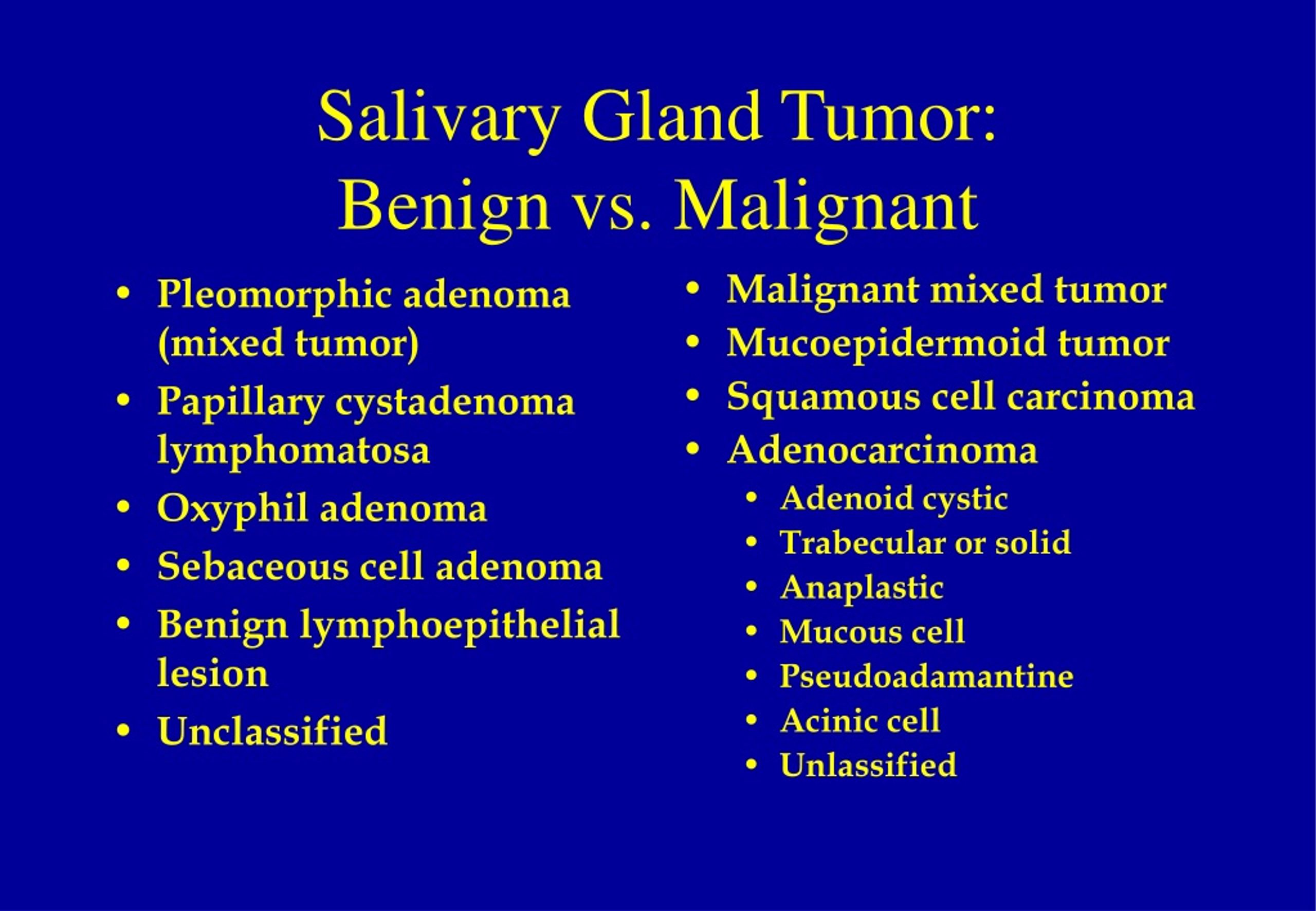 Types Of Parotid Gland Tumors