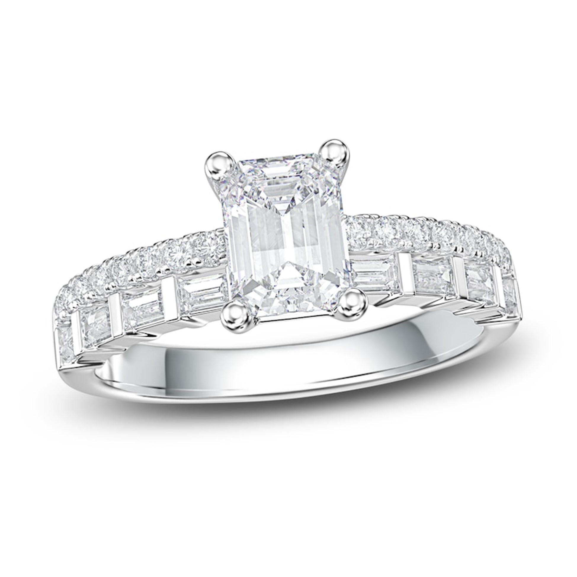 Image of emerald cut diamond engagement ring.