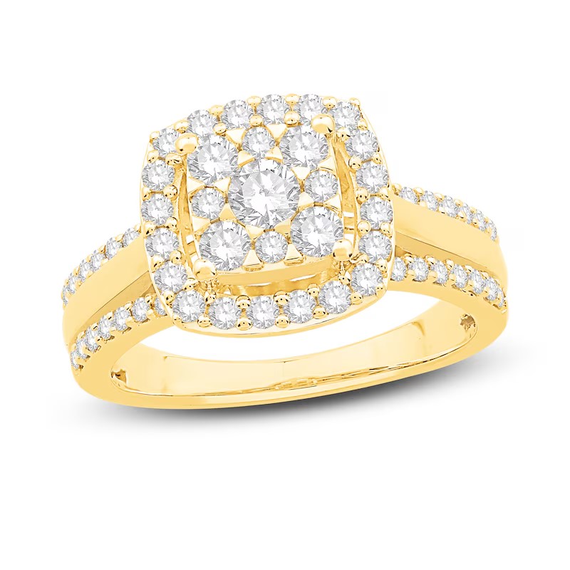 Image of a yellow gold princess cut diamond engagement ring.