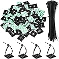 Kit de 200 soportes adhesivos negros con cremallera, 100 bridas autoadhesivas y 100 soportes de base de bridas de cables, kit