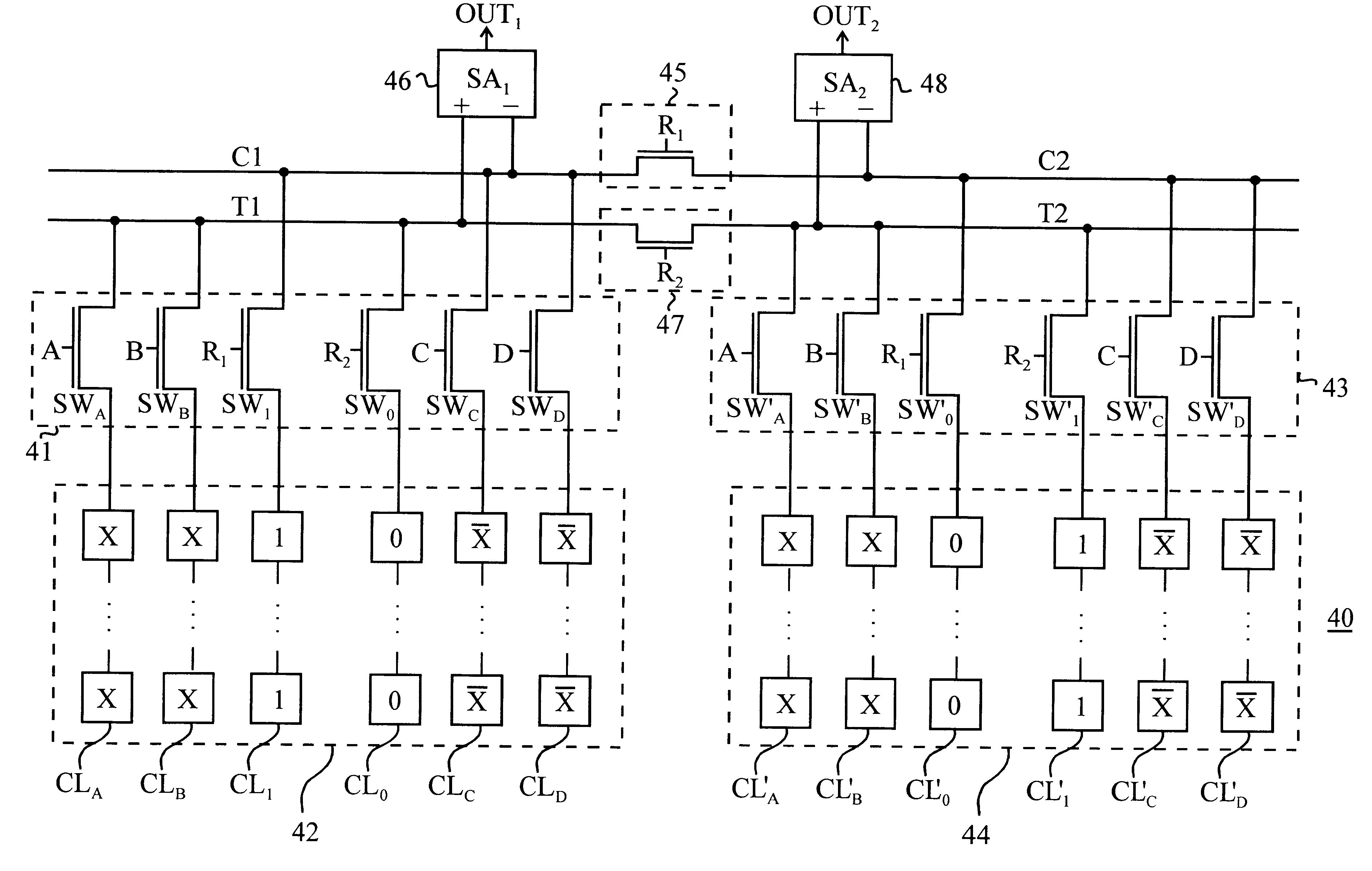 Interconnection network for connecting memory cells to sense amplifiers