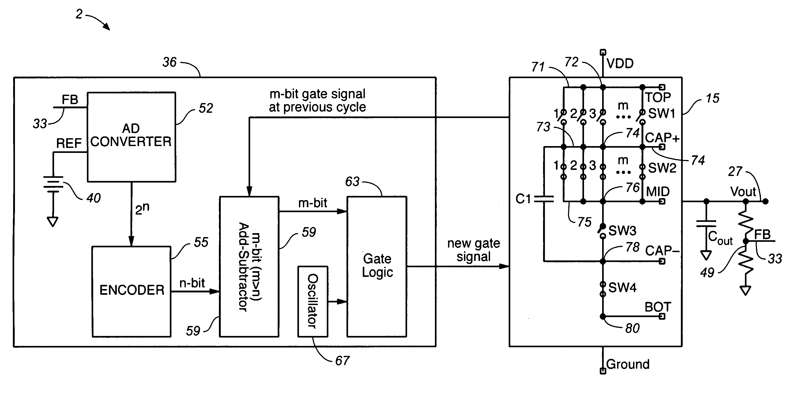 Digital loop for regulating DC/DC converter with segmented switching