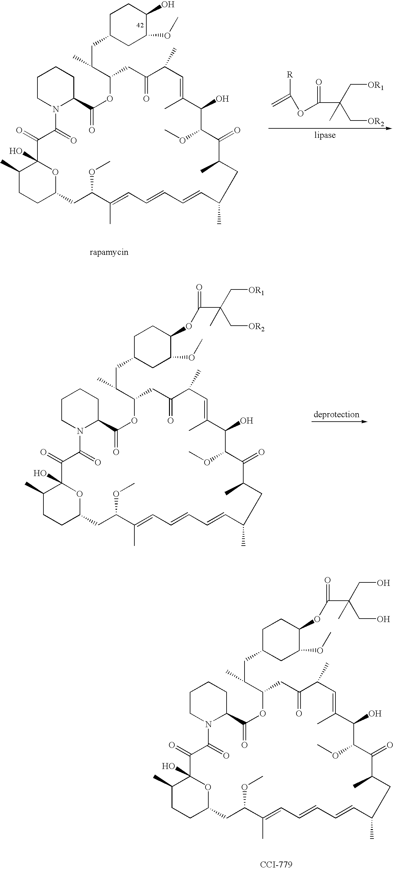 Proline CCI-779, production of and uses therefor, and two-step enzymatic synthesis of proline CCI-779 and CCI-779