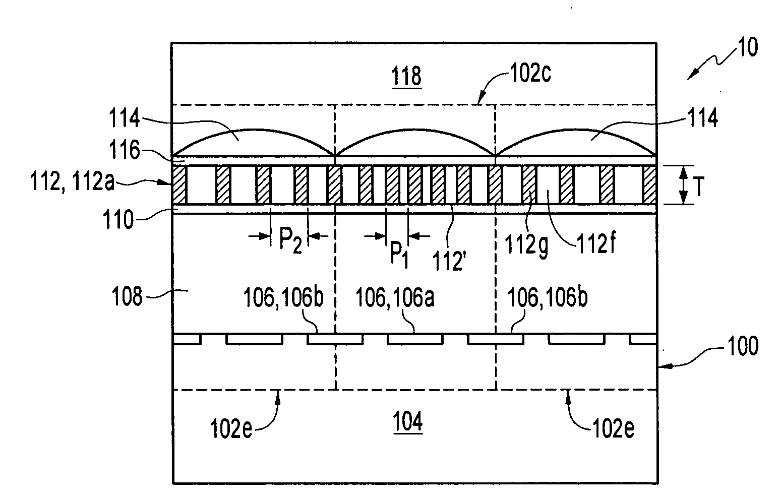 Method and apparatus providing imager pixel array with grating structure and imager device containing the same