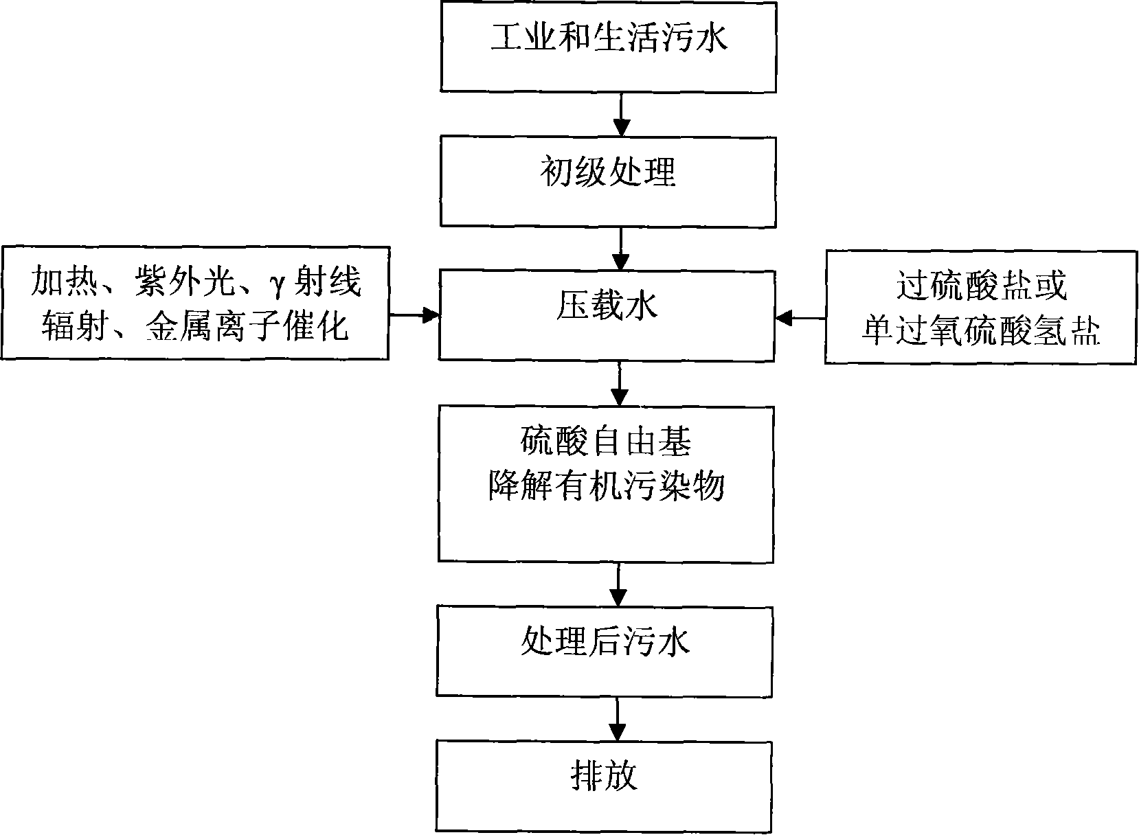 Method for processing sulphuric acid free radical oxidized water