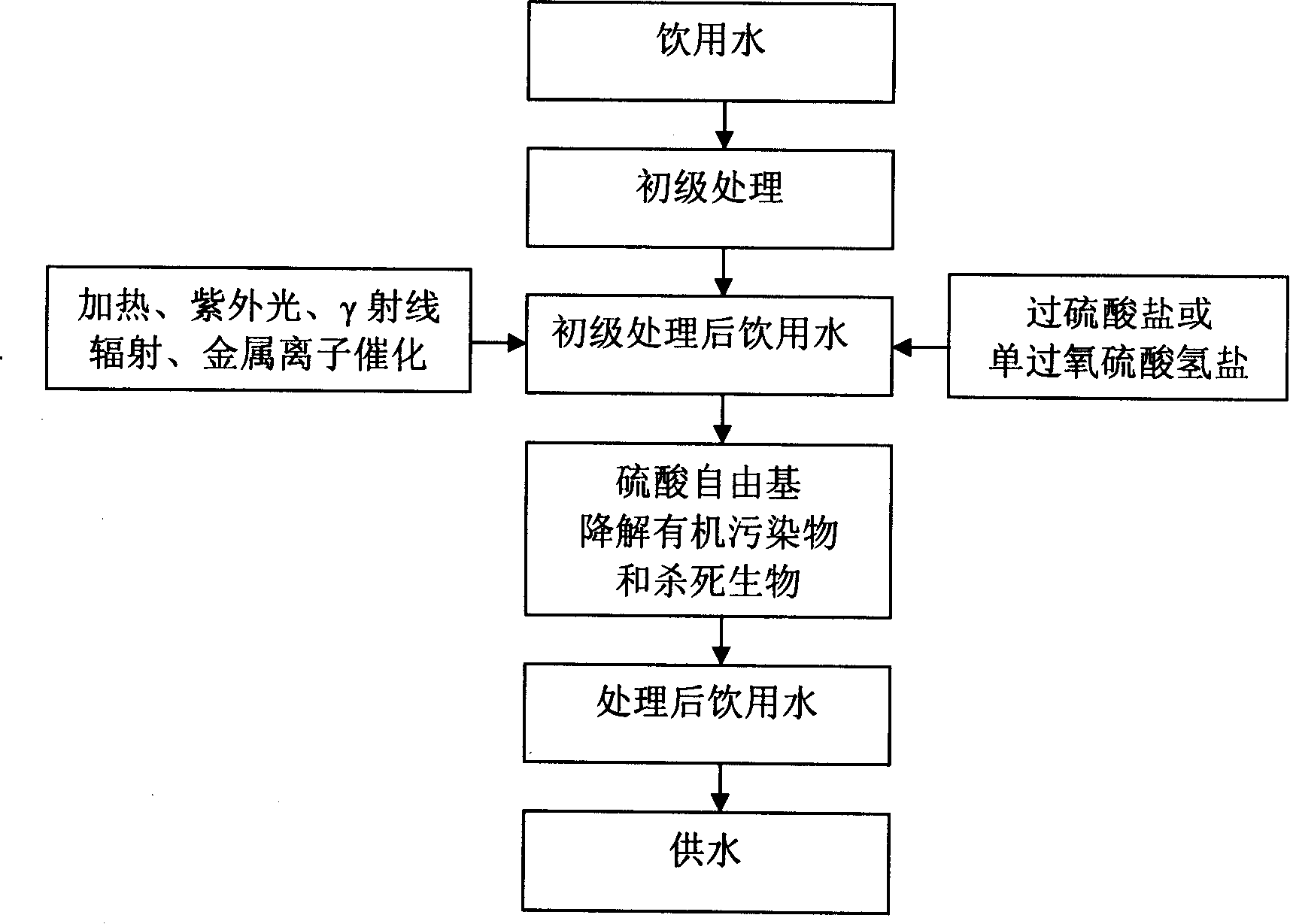 Method for processing sulphuric acid free radical oxidized water