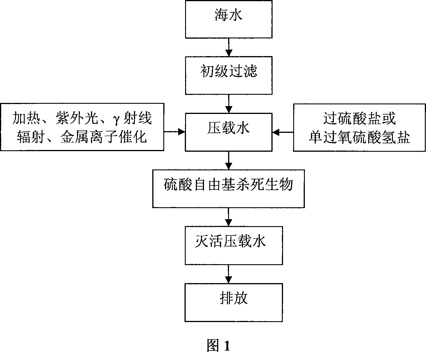 Method for treating ship ballast by high-level oxidation technology based on sulphuric acid free radical