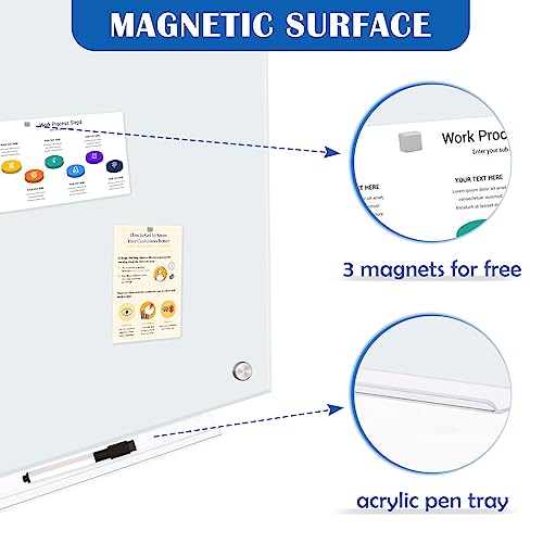 QUEENLINK Magnetic Glass Whiteboard, 36 x 24 Inches Glass Dry Erase ...