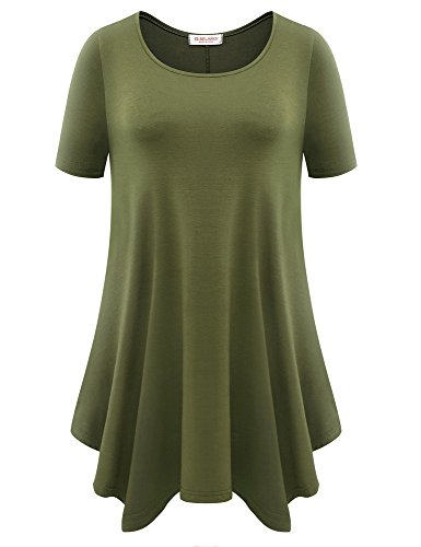 BELAROI Womens Basic Solid Loose Fit Short Sleeve Tunic T Shirt (2X, Army Green)