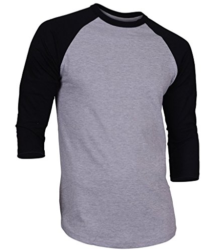 Dream USA Men's Casual 3/4 Sleeve Baseball Tshirt Raglan Jersey Shirt H Gray/Black Medium