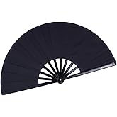 HONSHEN Folding Fan Chinese Hand Fan Performance Fan Nylon-Cloth Fan 13 inch (Black)