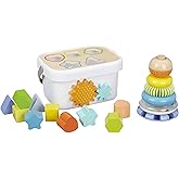 Amazon Basics Wooden Shape Sorter and Rainbow Stacker Classic Baby Toy Set-Sorting Play For Infants Age 12M+, Medium, Multico