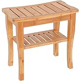 KINTNESS Outdoor Side Table, Patio Bamboo Coffee Table, 18" H Outdoor End Table with Shelf, Rectangular Patio Side Table for 