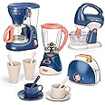 Kids Kitchen Pretend Play Toys,Kitchen Appliances Toy with Coffee Maker Machine,Blender, Mixer and Toaster with Realistic Lig