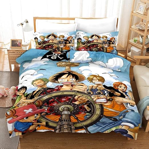 Yomoco - Juego de ropa de cama de One Piece, funda de edredón y funda de almohada, microfibra, impresión digital 3D, juego de cama de tres piezas, 06, Single 135x200cm: Amazon.es: Hogar