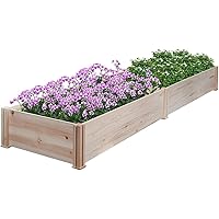 Raised Garden Bed, Wooden Rectangle Elevated Planter Box with Divider for Vegetables Herbs Flowers (96"X24"X10")- Yardlab