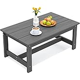 SERWALL HDPE Patio Coffee Table, Rectangle Outdoor Coffee Table, All-Weather Coffee Side Table for Balcony, Poolside, Deck, G