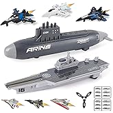 WASK Aircraft Carrier Toy and Submarine Toy Naval Ship with Launching Small Scale Model Fighter Jet Toy and Torpedoes, Ideal 