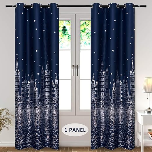 navy blue curtains with valance