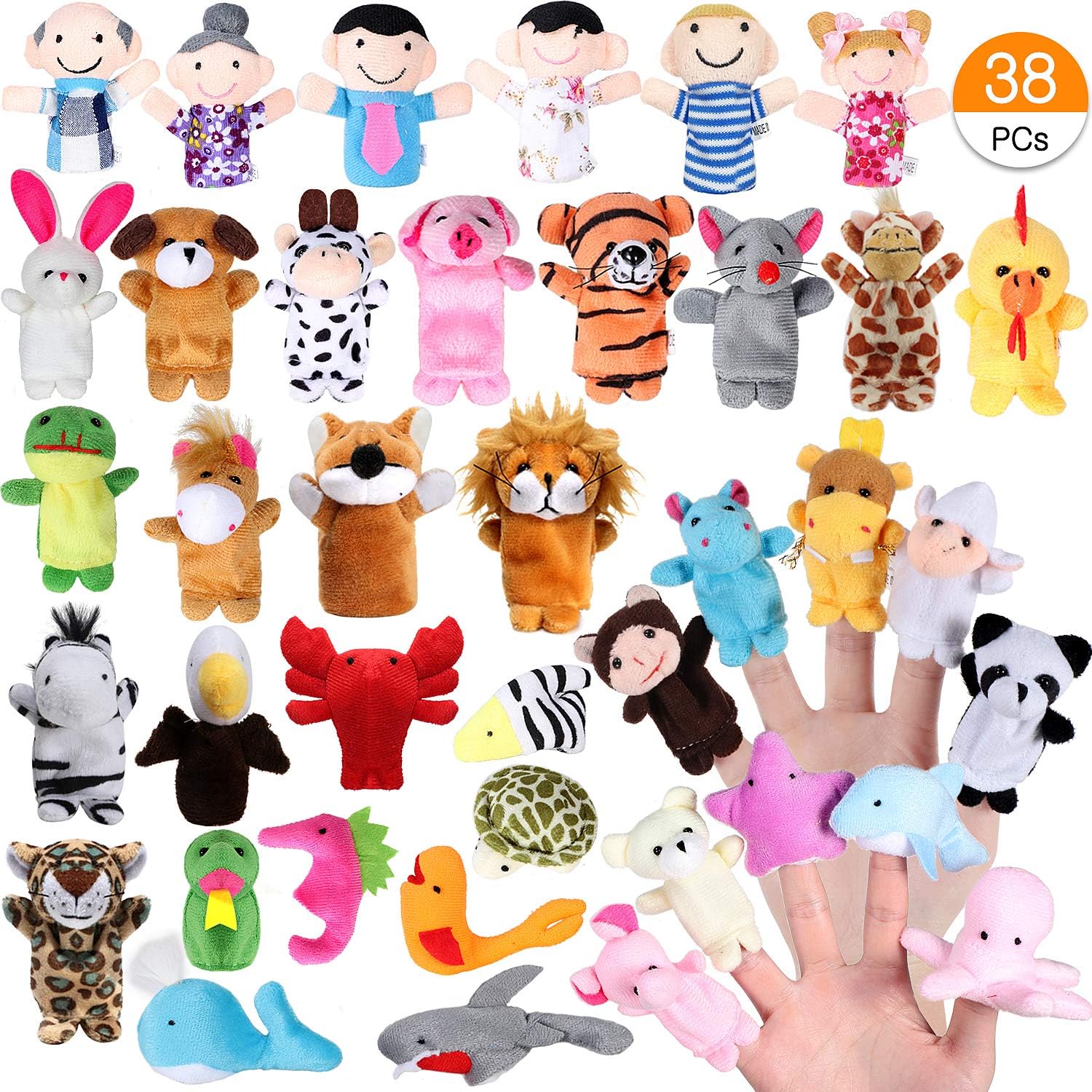 Joinfun 38pcs Finger Puppets Set for kids 32pcs Cartoon Animal Hand ...