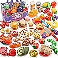 Laugigle Pretend Play Food for Kids Kitchen - 78Pc Cutting Toy Food with Storage Bag, Food Toys with Veggies, Fruits, Fake Fo