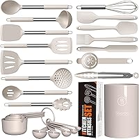 Large Silicone Cooking Utensils Set - Heat Resistant Kitchen Utensils,Turner Tongs,Spatula,Spoon,Brush,Whisk,Stainless Steel 