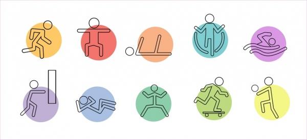 active icons human symbols draft various postures