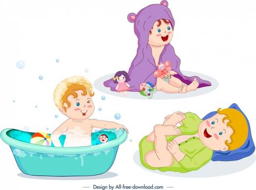 childhood design elements playful kid icons cartoon characters