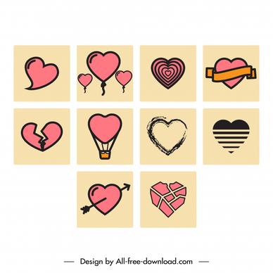 heart icon sets flat classical square isolation sketch