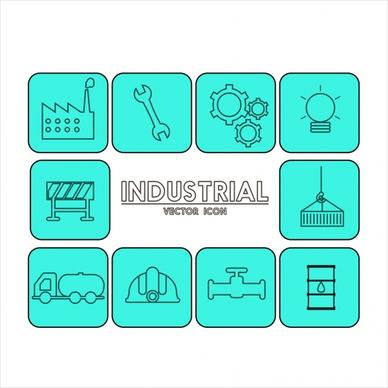 industrial icons collection blue draft design isolation