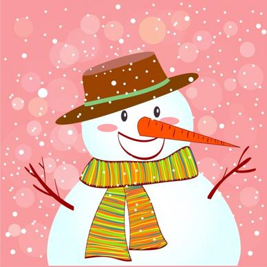 winter background snowman icon bokeh falling snow backdrop