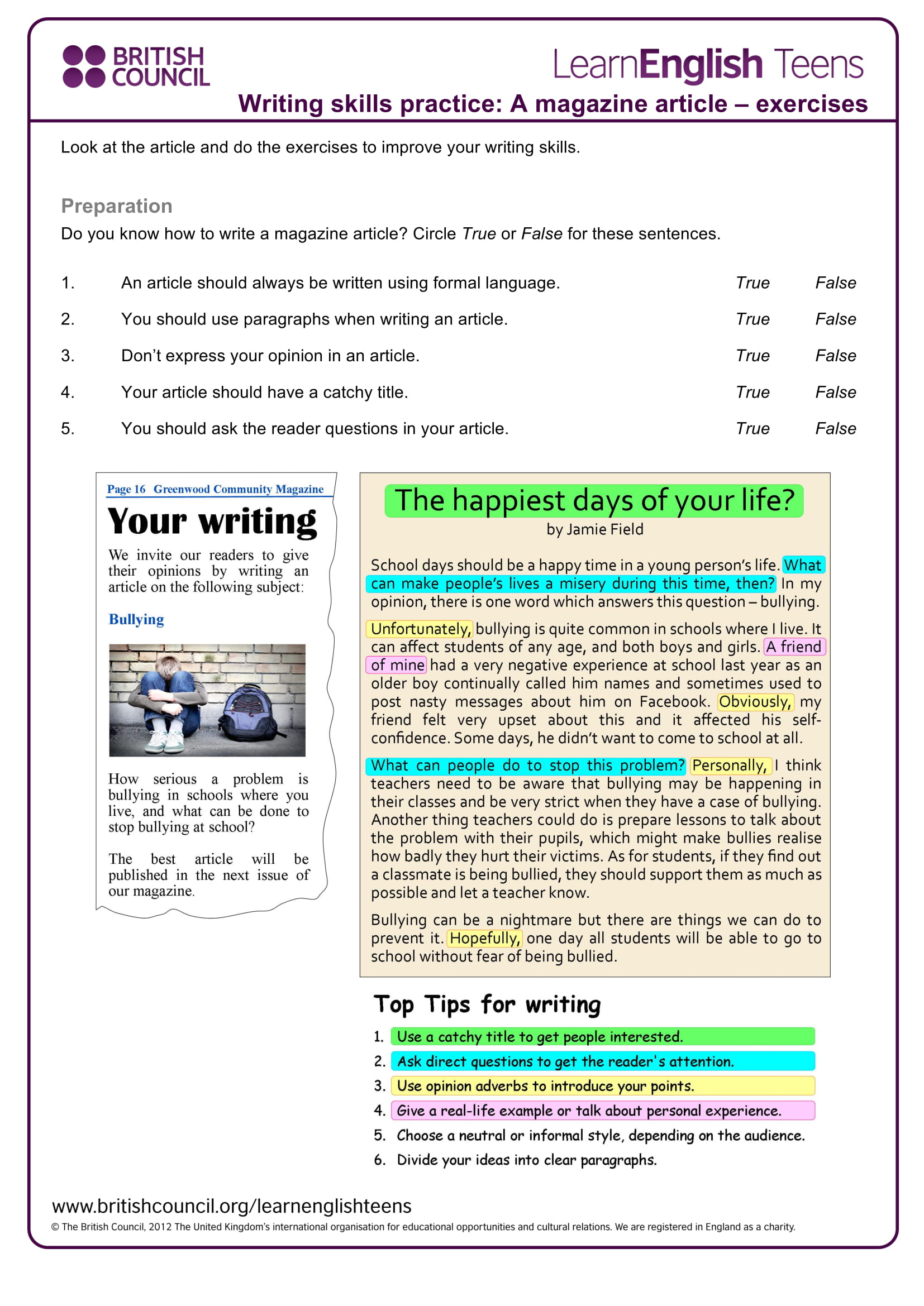 Article Writing Template