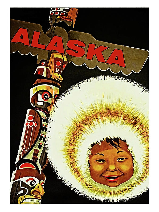 Alaska, smiling Eskimo with totem Painting by Long Shot - Fine Art America