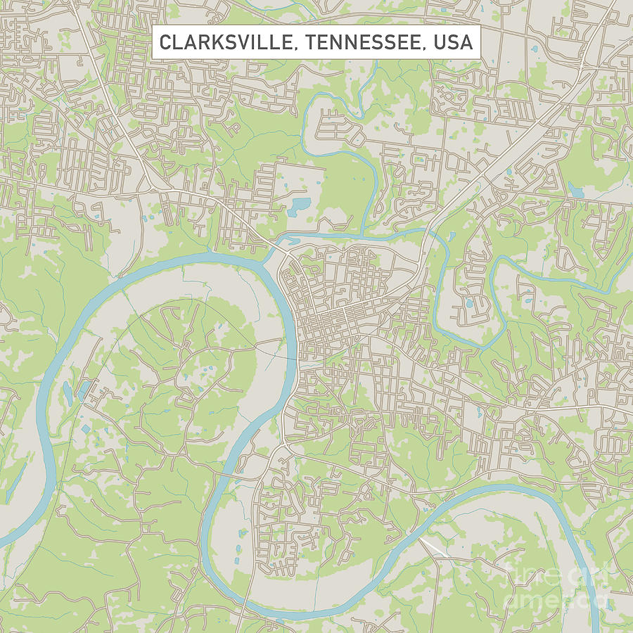 Clarksville Tennessee US City Street Map Digital Art by Frank Ramspott ...