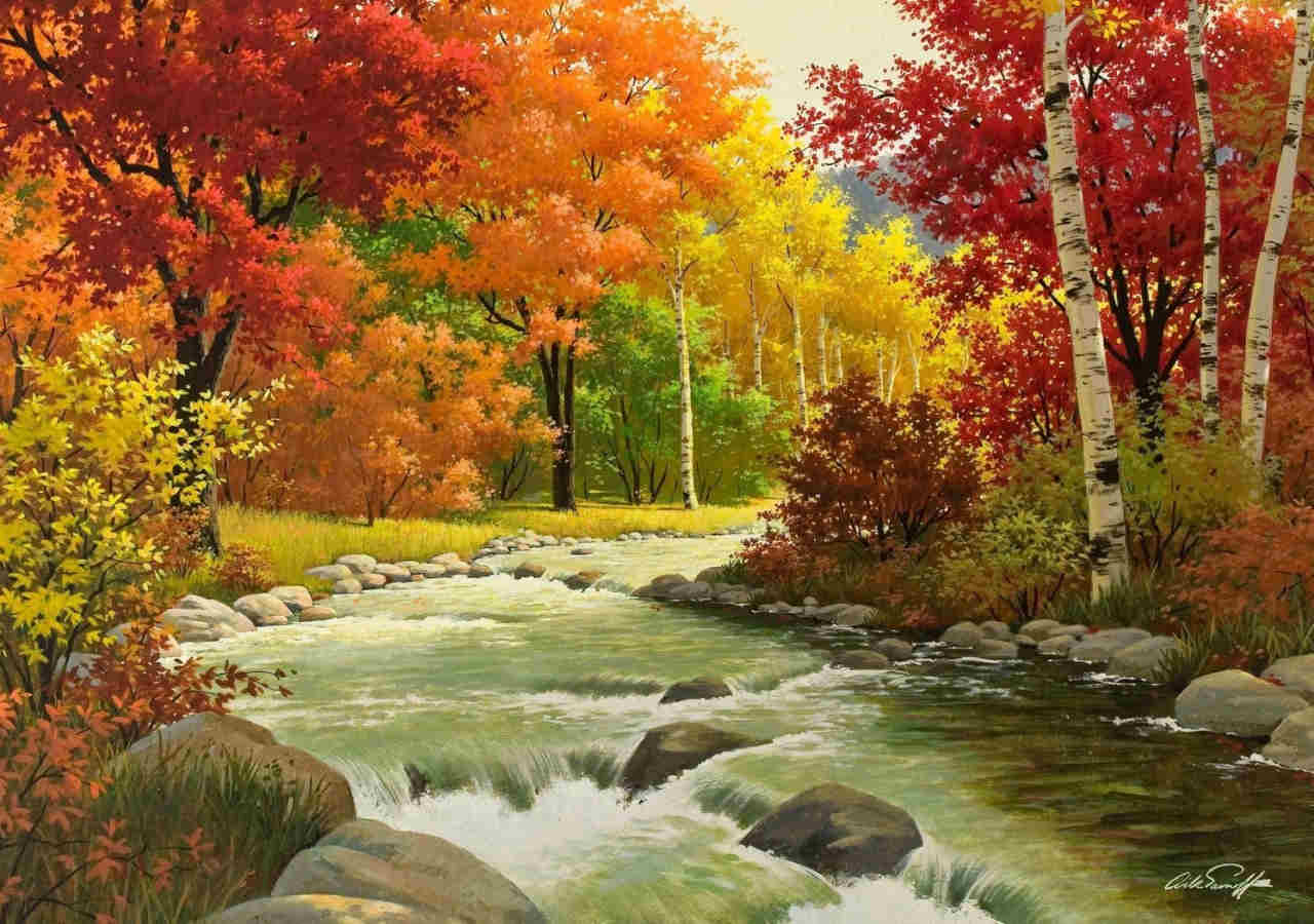 Autumn Landscape Painting Background