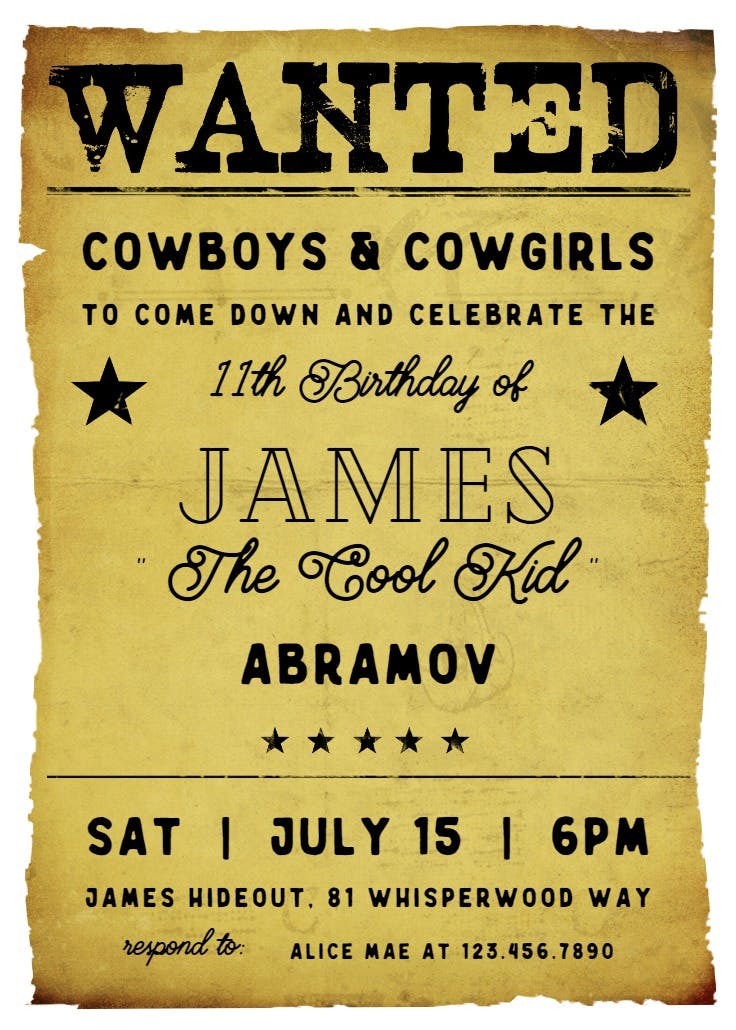 Western birthday party - birthday invitation