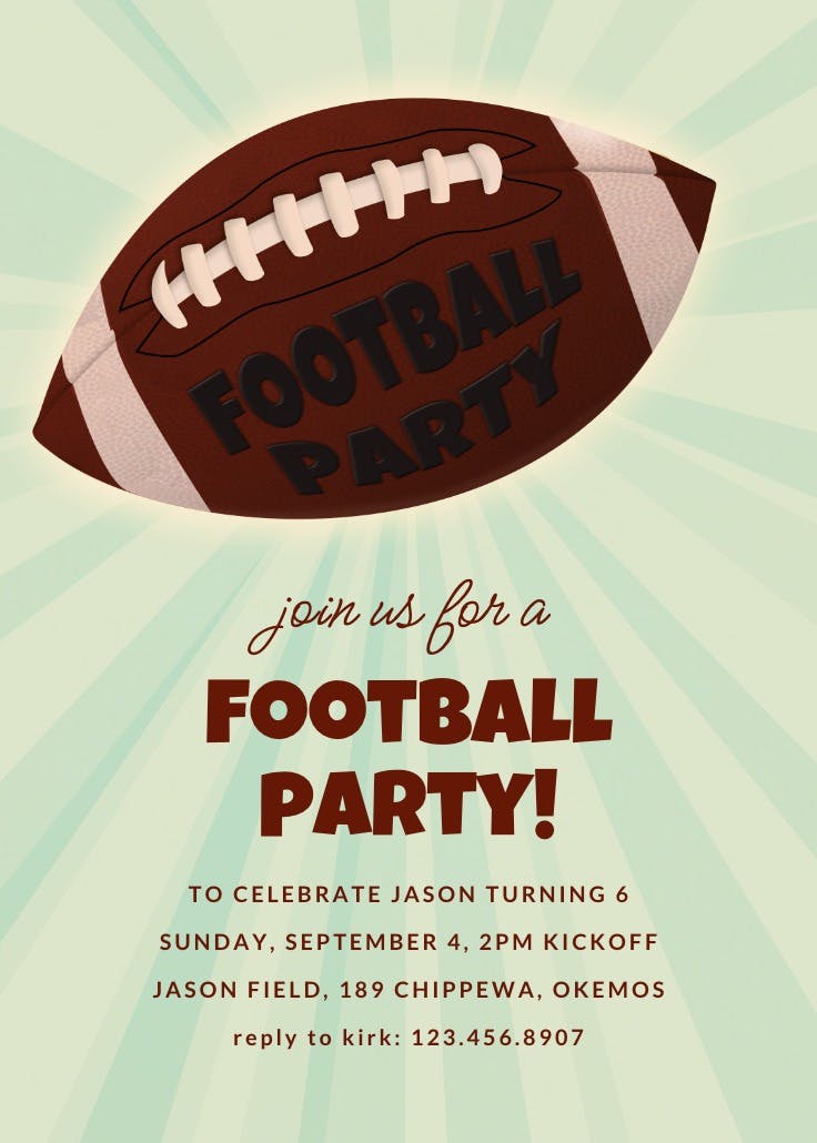 Football themed party - sports & games invitation