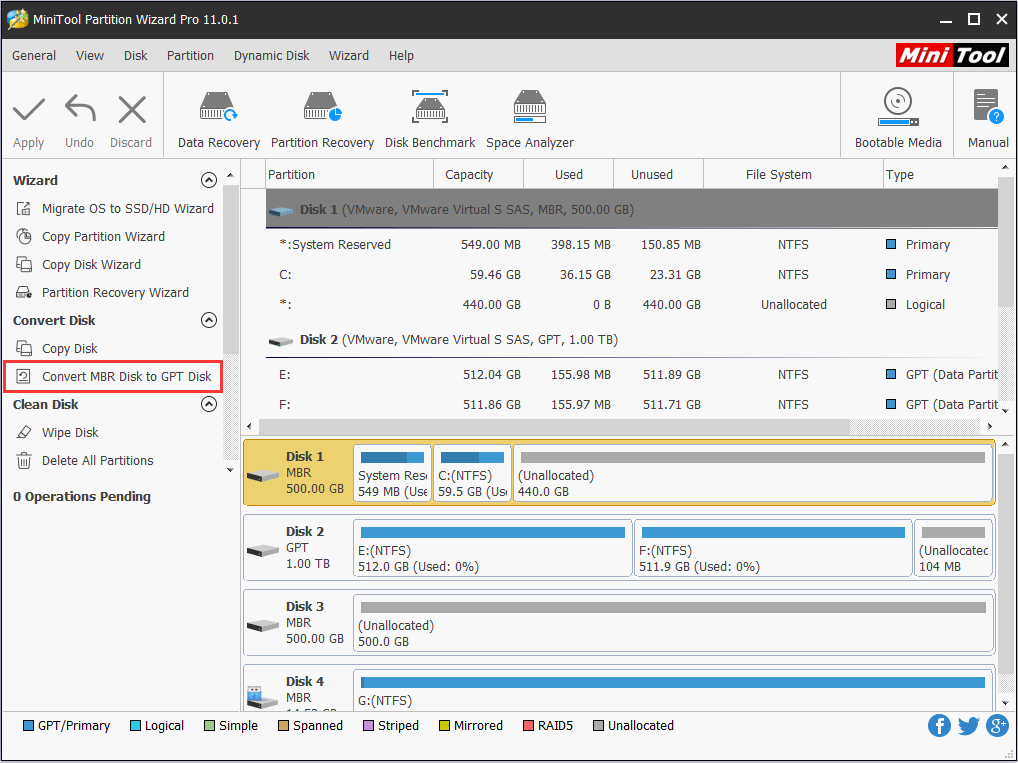 choose Convert MBR Disk to GPT