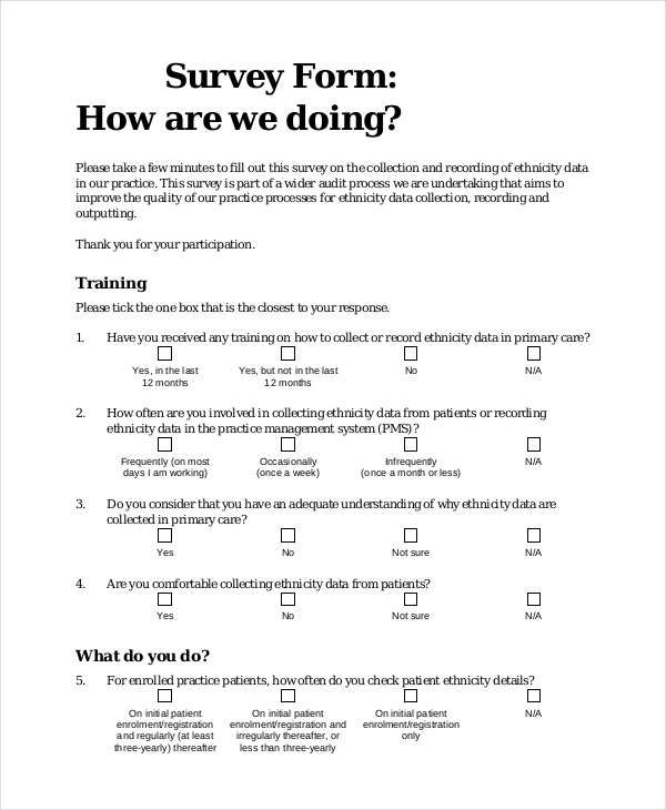 Sample Survey Questionnaire Format