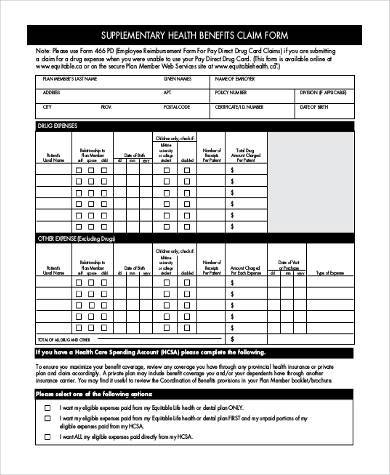 supplementary health benefits claim form