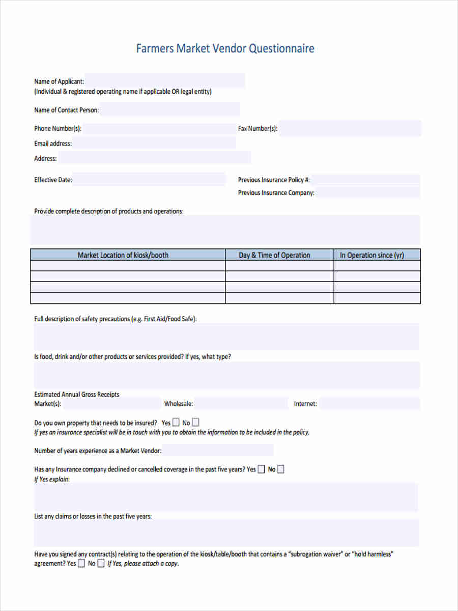 farmers vendor market questionnaire