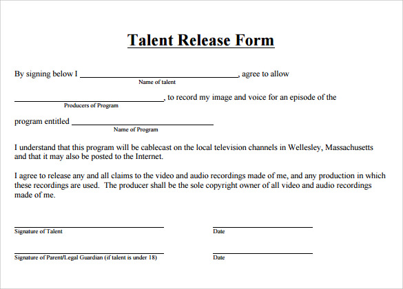 9 Talent Release Forms – Samples, Examples & Formats 