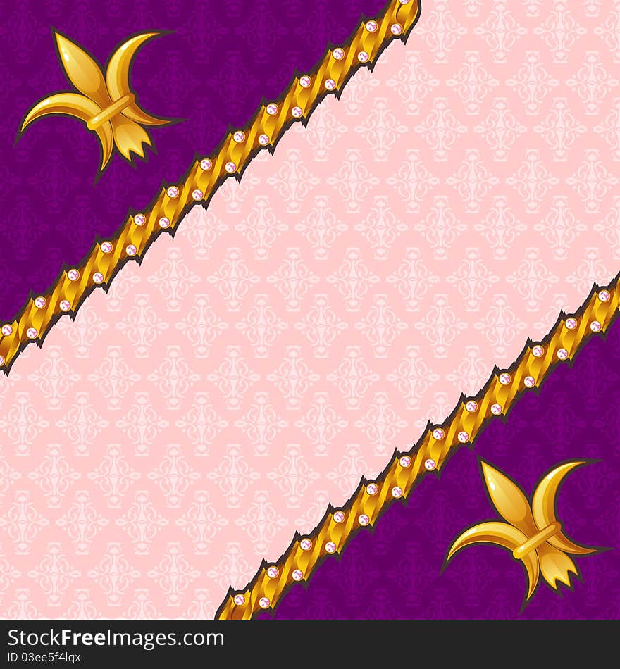 Retro damask background with gold dividers and fleur-de-lis. Retro damask background with gold dividers and fleur-de-lis