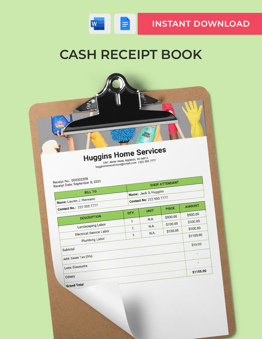 Cash Receipt Book Template