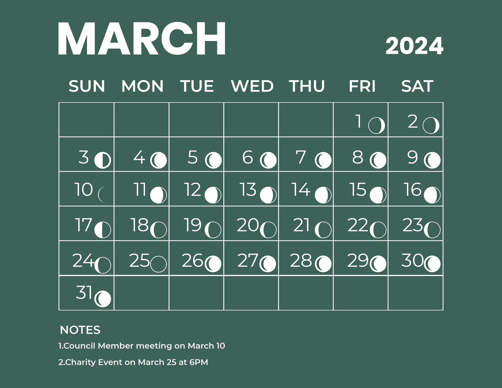 Moon Phase Calendar For March 2024 - Casey Gerhardine